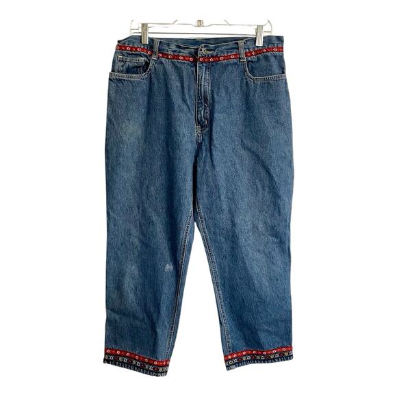 PHD Paul Harris Jeans Sz 14 Blue Vintage 80s Denim Midrise Capri Ribbon Trim - Picture 1 of 9